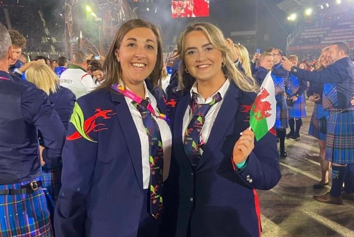 Rhiana Galvin with Wales women’s manager Becca Daniels at the opening ceremony.